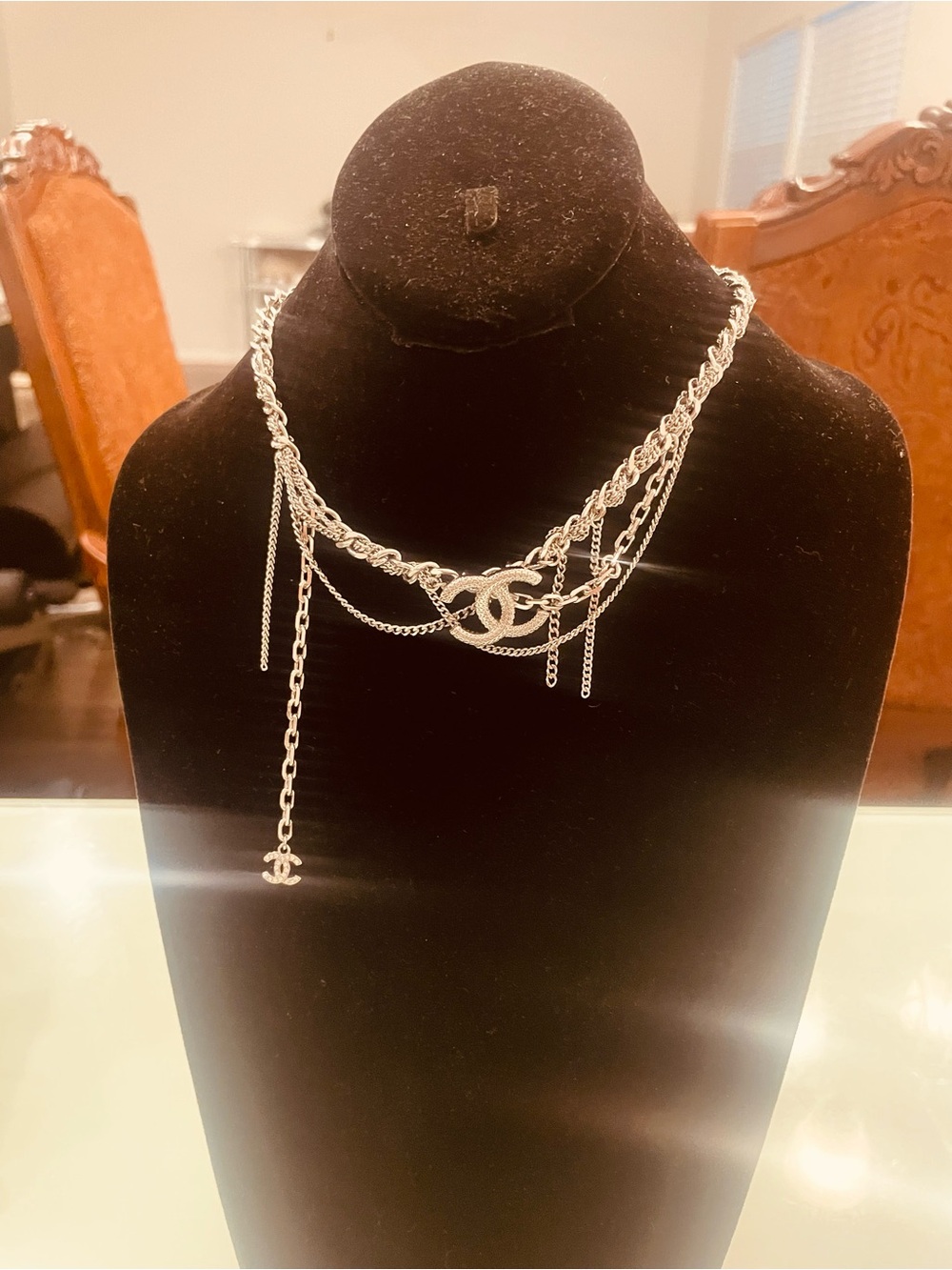 Silver Multi-Chain CC Logo Necklace - Women’s Jewelry